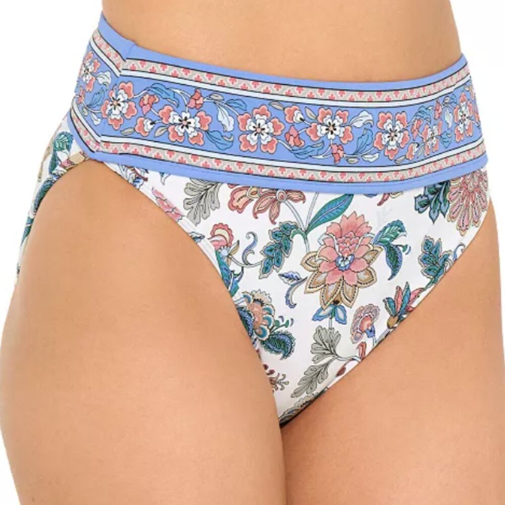 NWT Freshwater floral pattern banded high leg swim bottom